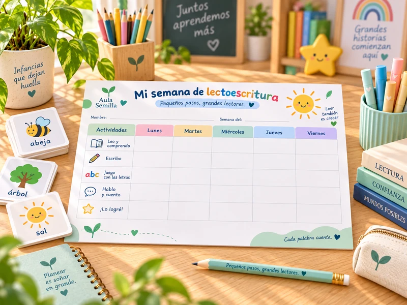 Ficha semanal imprimible de lectoescritura