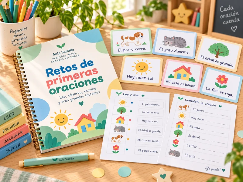 Retos imprimibles para leer y escribir primeras oraciones