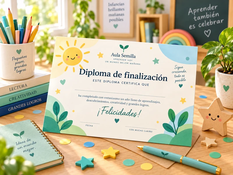 Diploma y materiales que acompañan el cierre del ciclo de lectoescritura