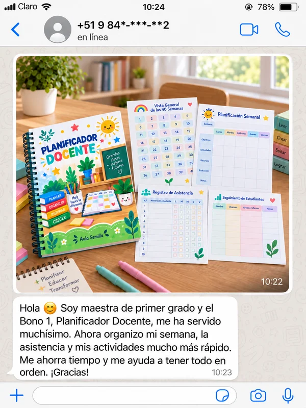 Testimonio 1 de una maestra sobre el Kit de 40 Semanas, enviado por WhatsApp